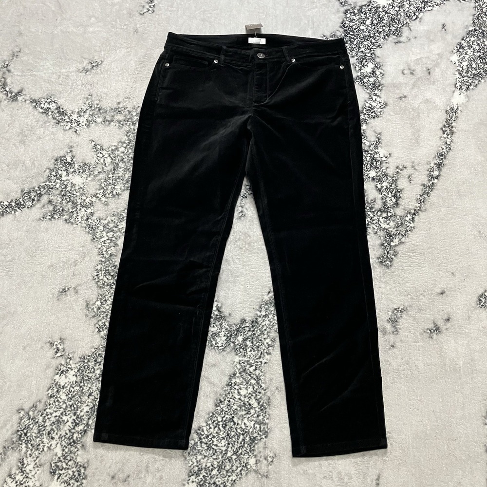 J Jill Black Velvet Pants Womens Size 10 Petite Straight Leg Holiday Stretch